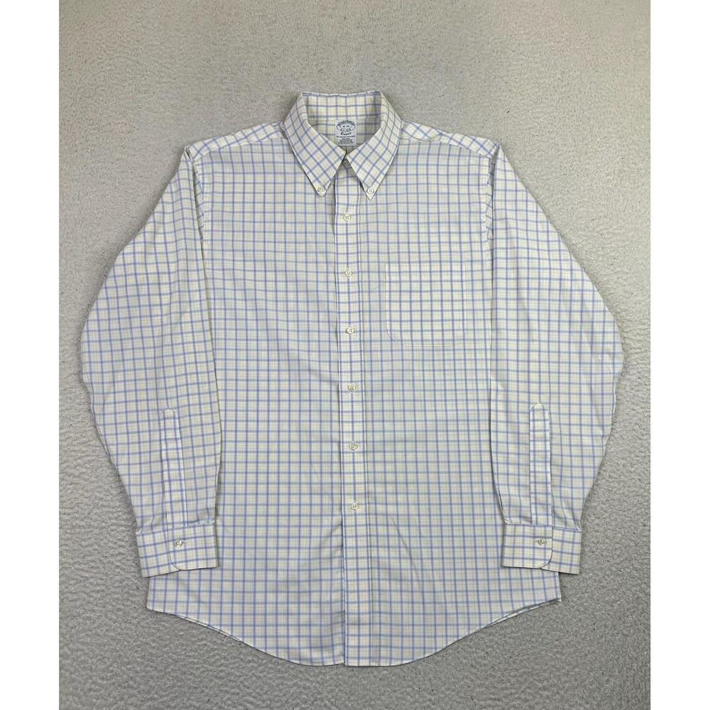 Brooks Brothers Dress Shirt Mens 16 34/35 Blue Check Classic Non Iron‎ LS